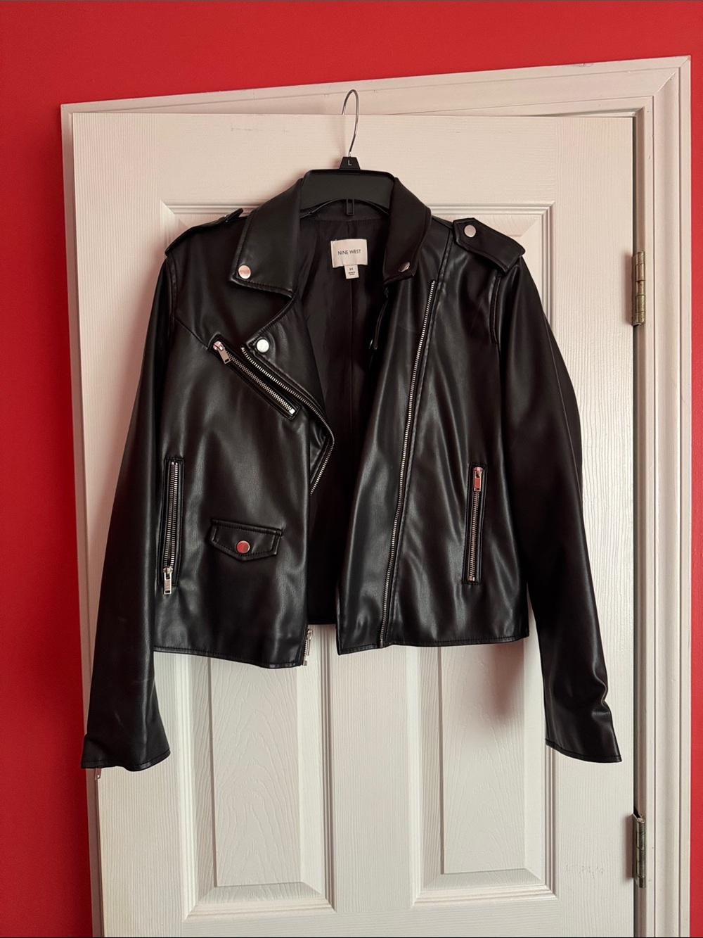 Nine West Black Faux Leather Moto Jacket